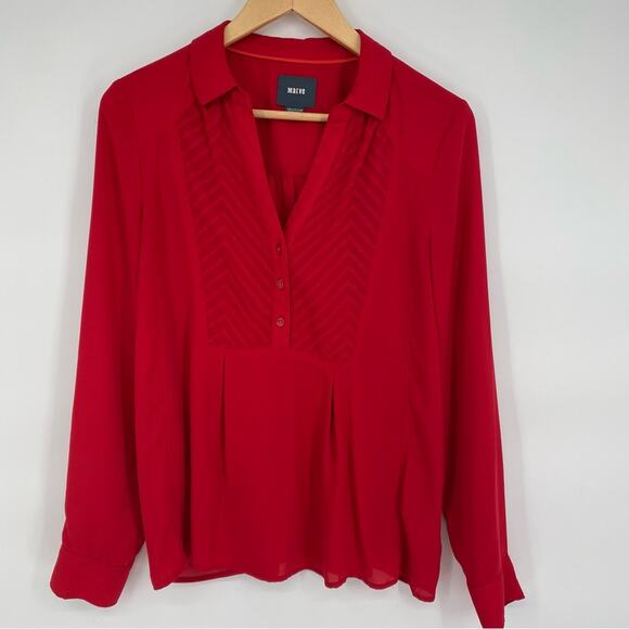 Anthropologie Maeve De Stijl Red V Neck Collared Button Front Blouse 8 - Picture 2 of 9